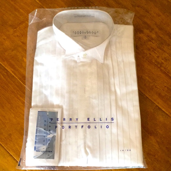 Perry Ellis Tuxedo Pleated Shirt With 